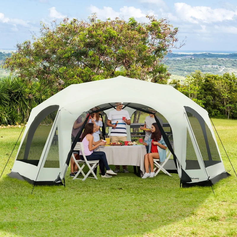 Outsunny 20 Person Camping Tent, Outdoor Cabin Tent Tent with 2 Doors, Screen Room, Family Dome Tent for Hiking, Backpacking, Traveling, Easy Set Up, Cream