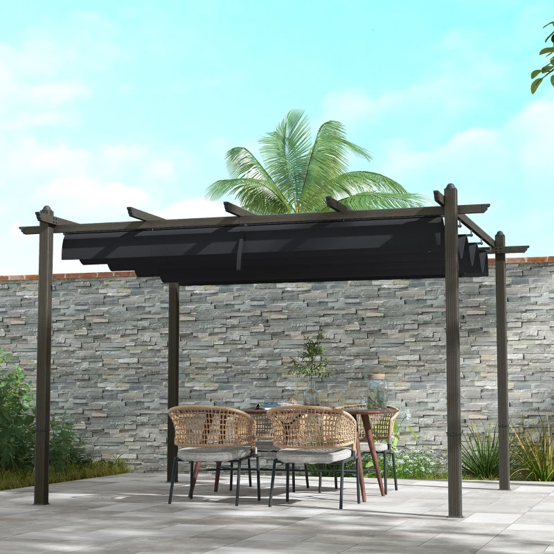 Outsunny 10' x 12' Retractable Pergola Canopy, Aluminum Pergola Sun Shade Shelter for Garden, Patio, Backyard, Deck, Gray