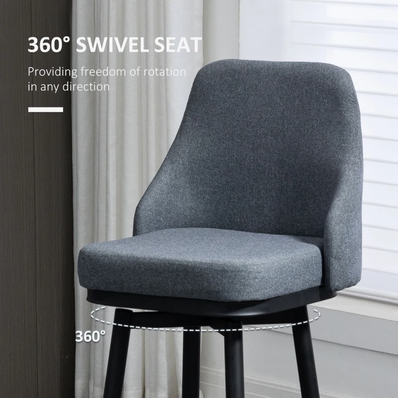 HOMCOM Modern Bar Stools, Set of 2 Swivel Kitchen Chairs, Dark Gray