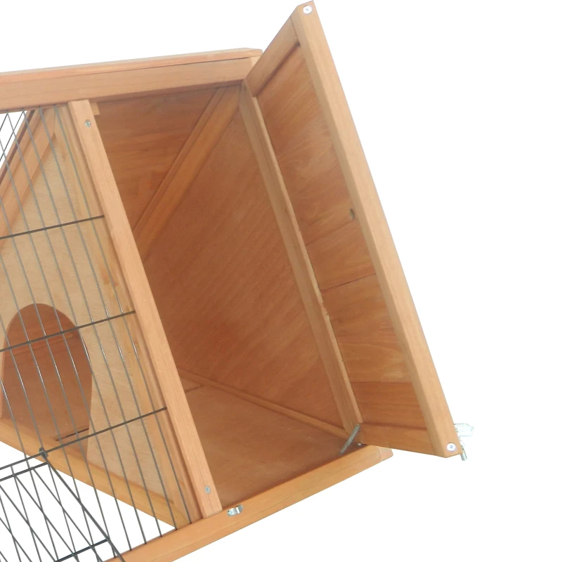PawHut 46" x 24" Wooden A-Frame Outdoor Rabbit Hutch, Small Animal Cage, Bunny Hutch with Outside Run & Ventilating Wire, for Rabbits, Chickens, Ducks, Yellow