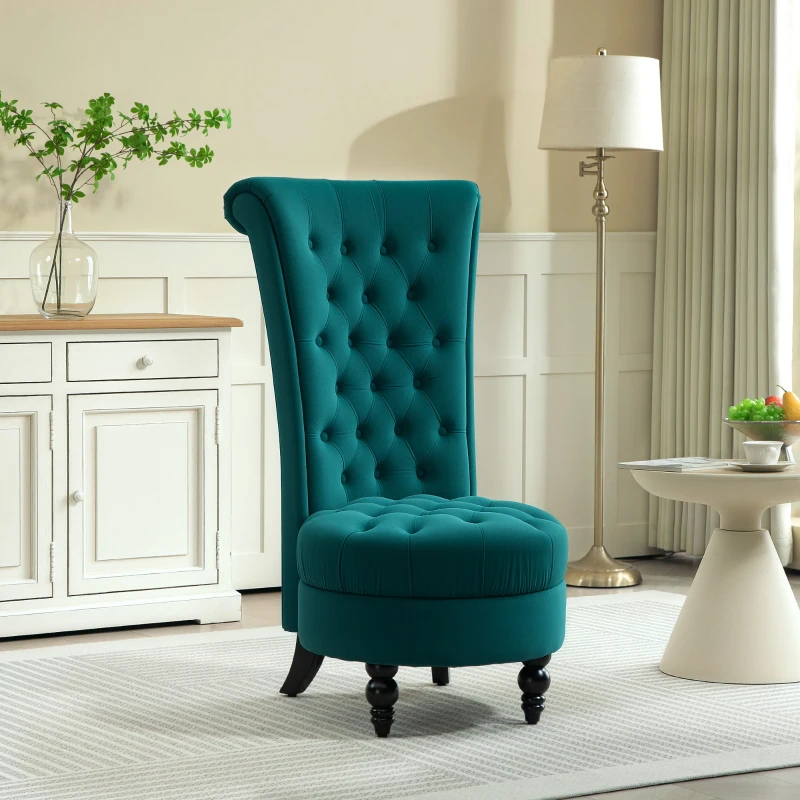 HOMCOM Retro High Back Armless Royal Accent Chair Fabric Upholstered Tufted Seat for Living Room, Dining Room and Bedroom, Green