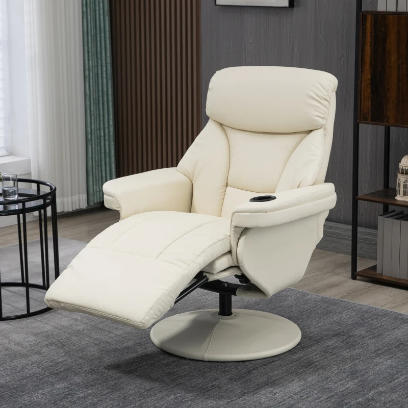 HOMCOM Manual Recliner, Swivel Lounge Armchair with Footrest and Cup Holder, Cream White
