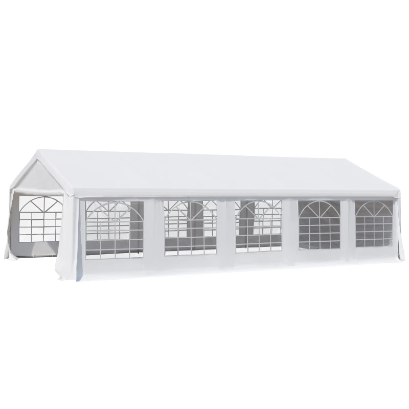 Outsunny 32x16 Outdoor Canopy Tent Heavy Duty Carport Tent with Cathedral Window Design for Party & Wedding, Removable Sidewalls, White