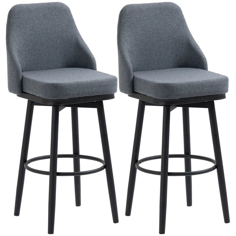 HOMCOM Modern Bar Stools, Set of 2 Swivel Kitchen Chairs, Dark Gray