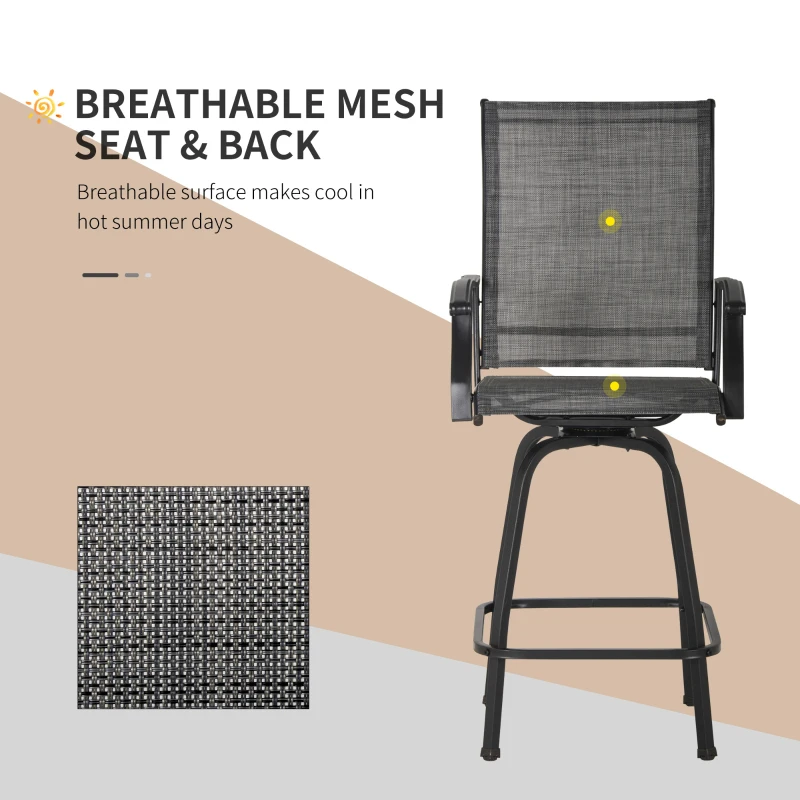 Outsunny 3 Piece Outdoor Patio Bar-Height Bar Set with Comfort Sling Fabric, Steel Frame, & Weather-Fighting, Grey