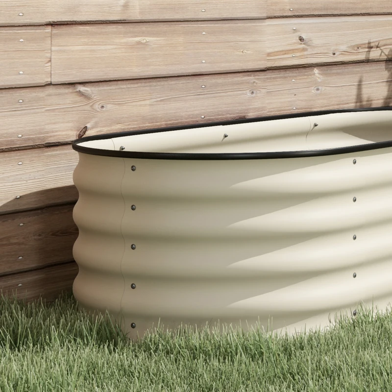 Outsunny 3.4' x 2' x 1.4' Galvanized Raised Garden Bed Kit, Metal Planter Box with Safety Edging, Cream