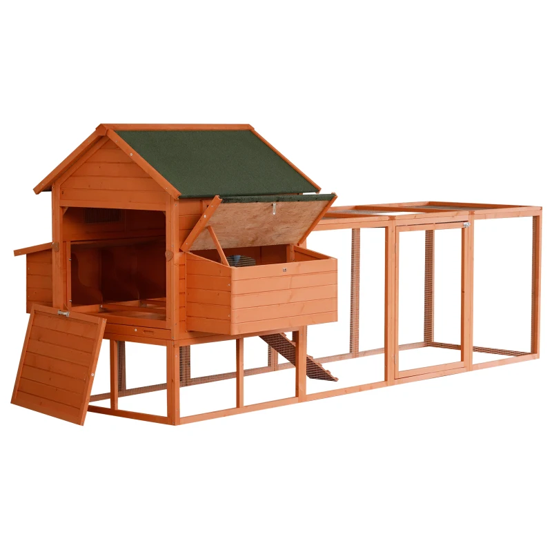 PawHut 136.5" Chicken Coop Wooden Large Chicken House Deluxe Rabbit Hutch Lockable Poultry Hen Cage Backyard with Nesting Box and Run