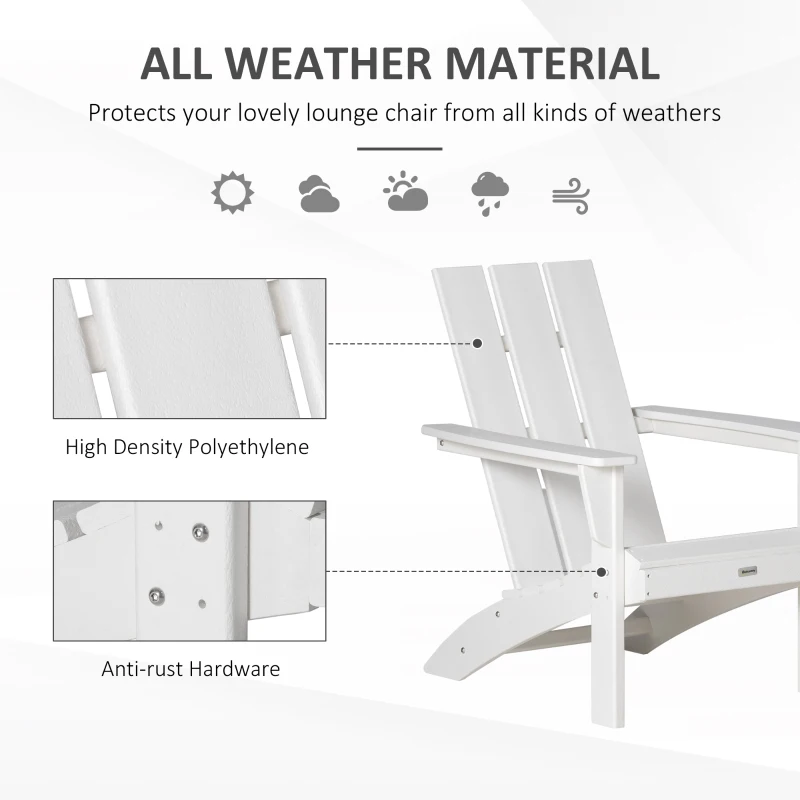 Outsunny Patio Adirondack Chair, Outdoor HDPE Fire Pit Chair, Weather Resistant Outdoor Chair with High-back, Patio Chair for Deck, Garden, Backyard, White