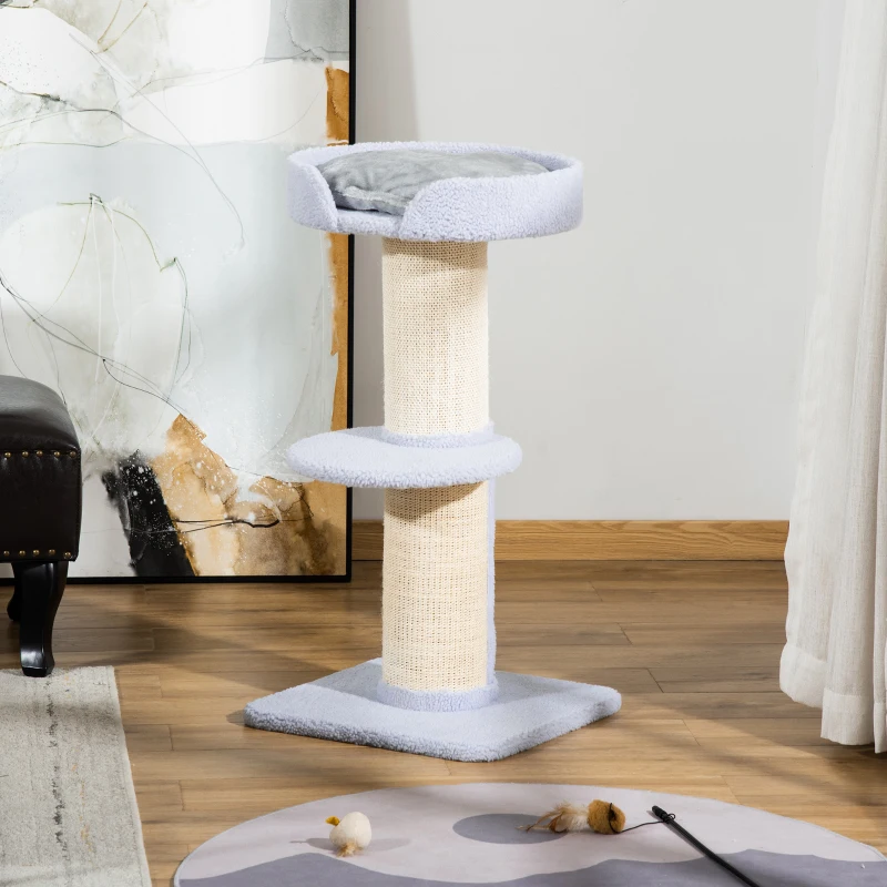 PawHut Cat Tree Kitty Tower with Sisal Mat Scratching Post, Cat Bed, Cushion, Perch, 18" x 18" x 36",  Light Blue