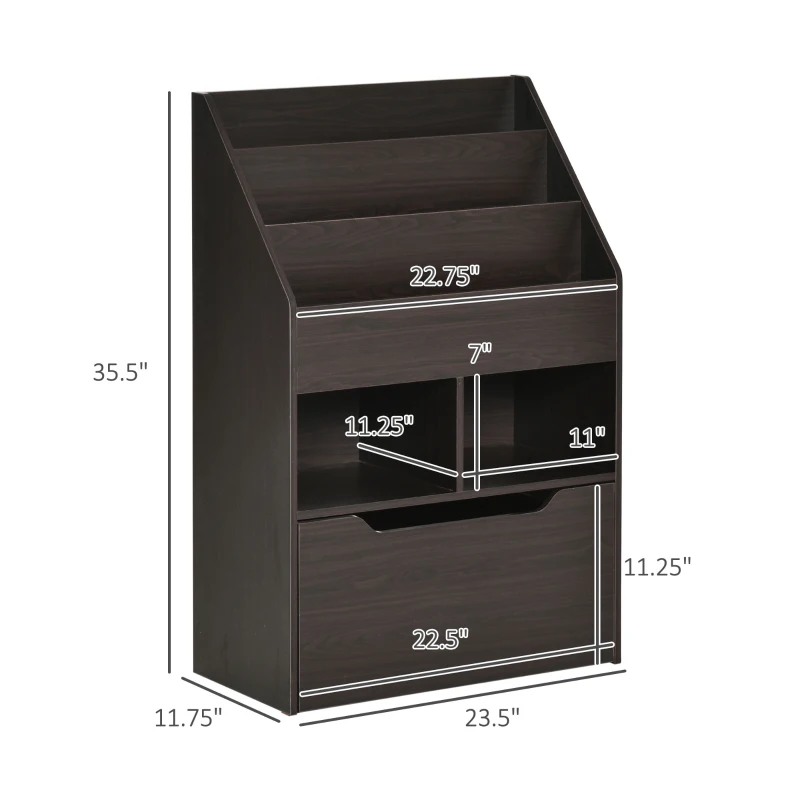 HOMCOM Kids Bookcase Multi-Shelf Book Rack with Mobile Drawer for Books, Toy,Brown