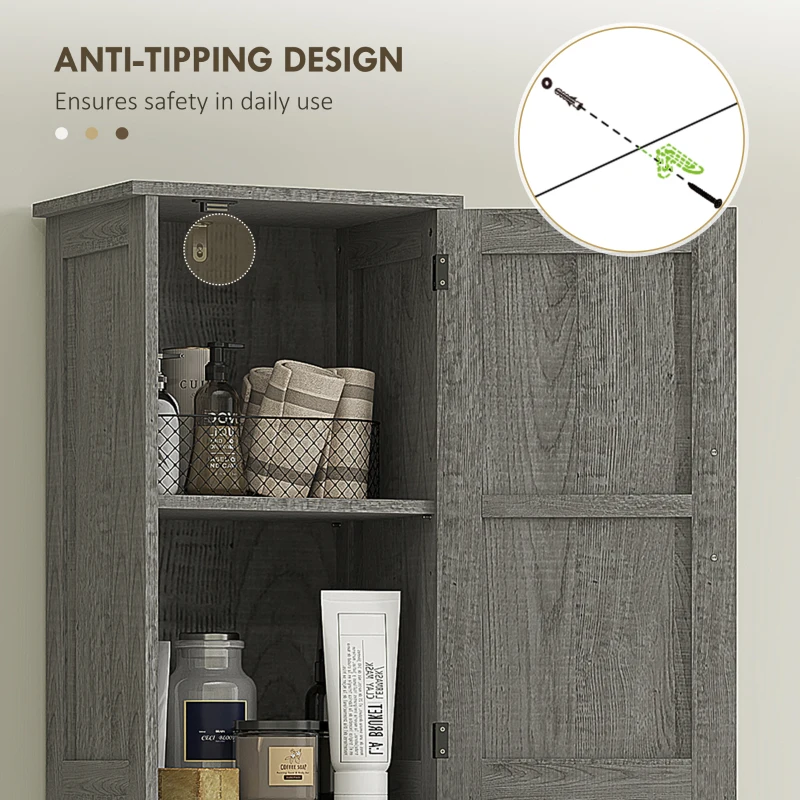 HOMCOM 67" Tall Bathroom Cabinet, Narrow Bathroom Storage Cabinet with Drawer, Barn Doors and Adjustable Shelves, Dark Grey