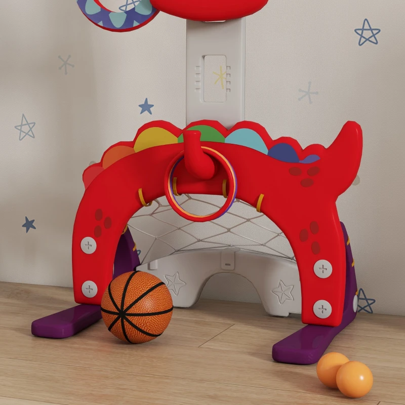 Qaba Adjustable Height 4.4-5 ft Kids Basketball Hoop, 5 in 1 Design, for Indoor Use, Red
