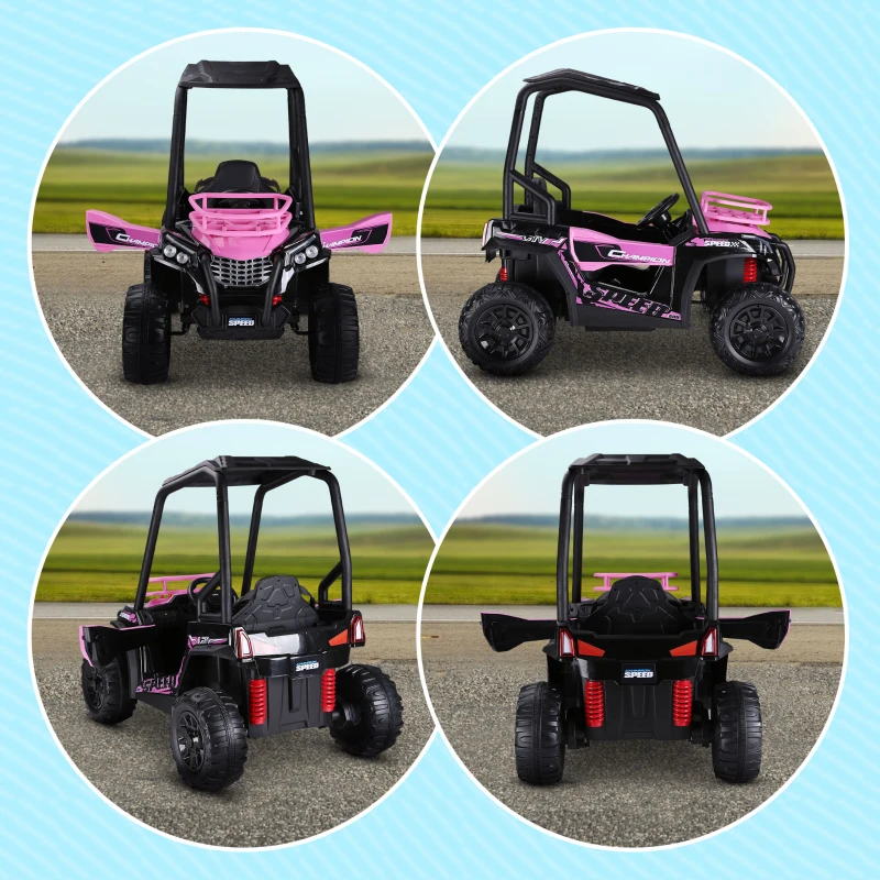 Aosom 12V Kids UTV with Music, Lights, MP3/USB, Suspension System & Remote Control, Pink
