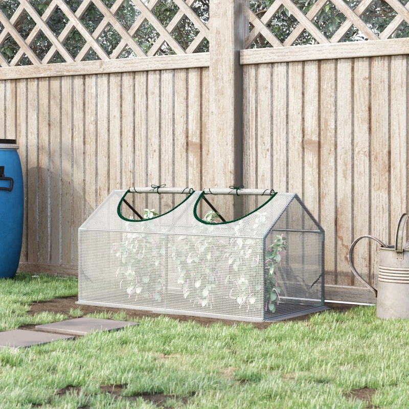 Outsunny 47" x 24" x 24" Portable Mini Tunnel Greenhouse Garden Planting Outdoor Flower Warm House Box with 2 Windows Steel Frame PE Cover, White