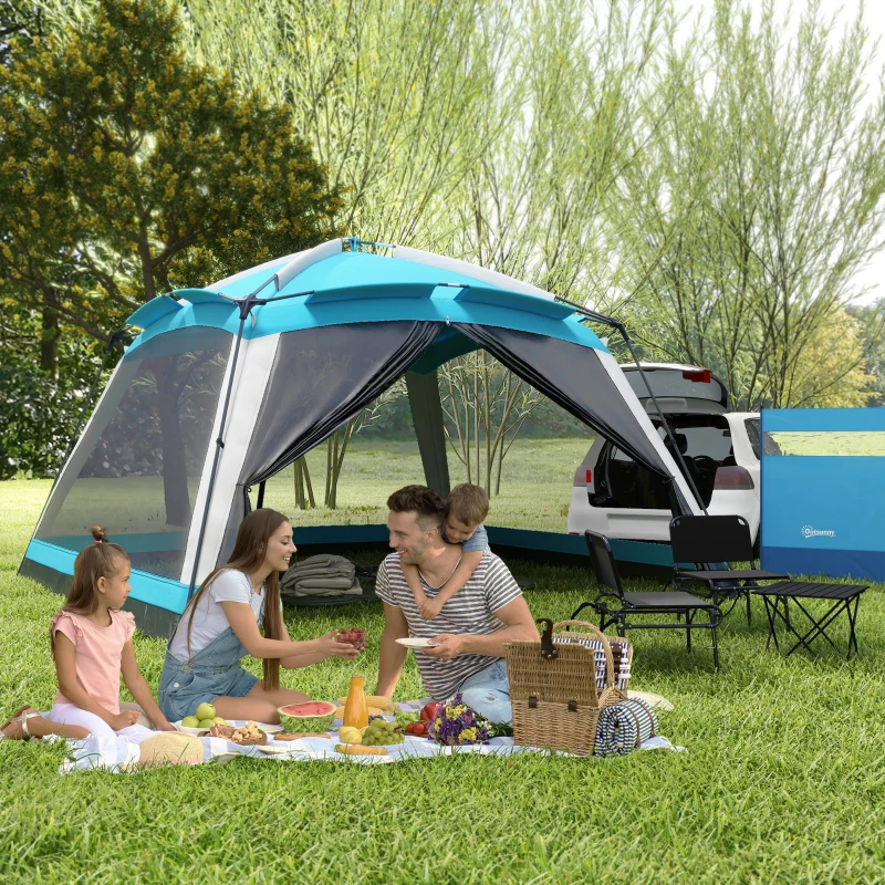 Outsunny 12' x 12' Screen House Room, 8 Person Camping Tent w/ Carry Bag and 4 Mesh Walls for Hiking, Backpacking, and Traveling, Easy Set Up, Sky Blue