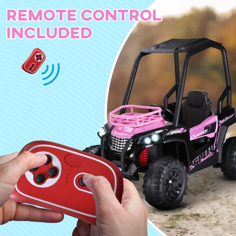 Aosom 12V Kids UTV with Music, Lights, MP3/USB, Suspension System & Remote Control, Pink