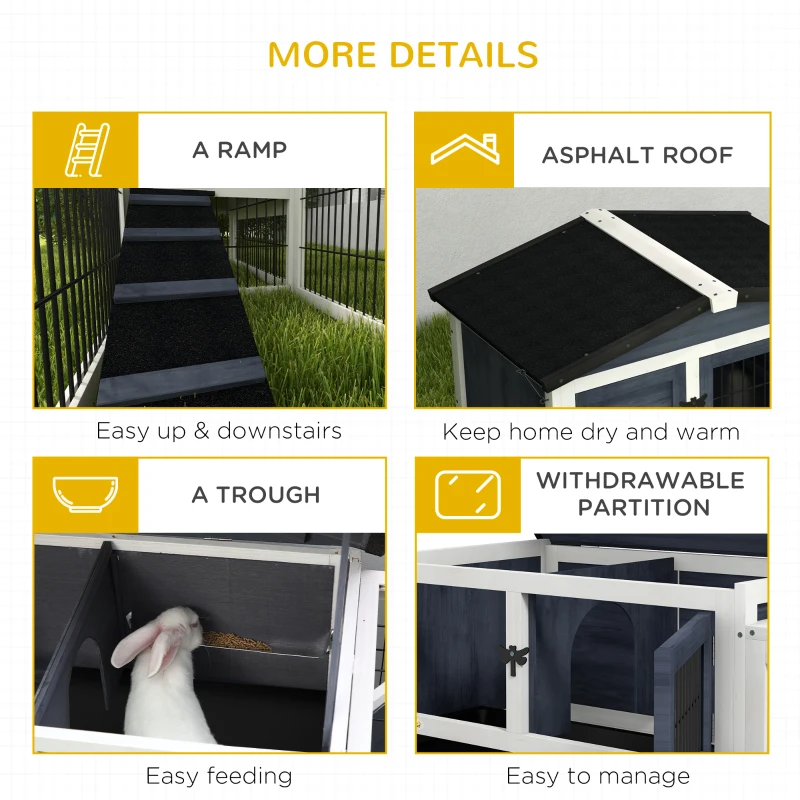 PawHut 2 Level 59" Outdoor Rabbit Hutch with Openable Top, Dark Gray