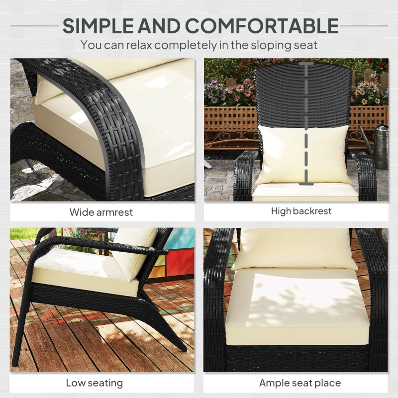 Outsunny Patio Wicker Adirondack Chair, Outdoor Rattan Fire Pit Chairs w/ Soft Cushions, Tall Backrest, Tilted Seat, Cream White