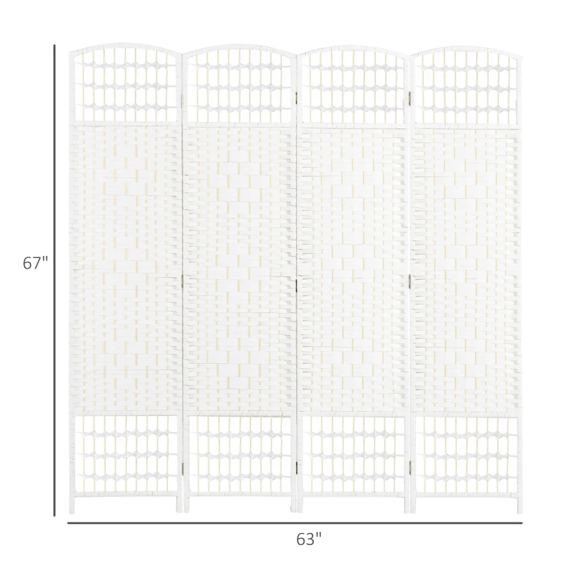 HOMCOM 4 Panel Folding Room Divider Portable Privacy Screen Wave Fiber Room Partition for Home Office White