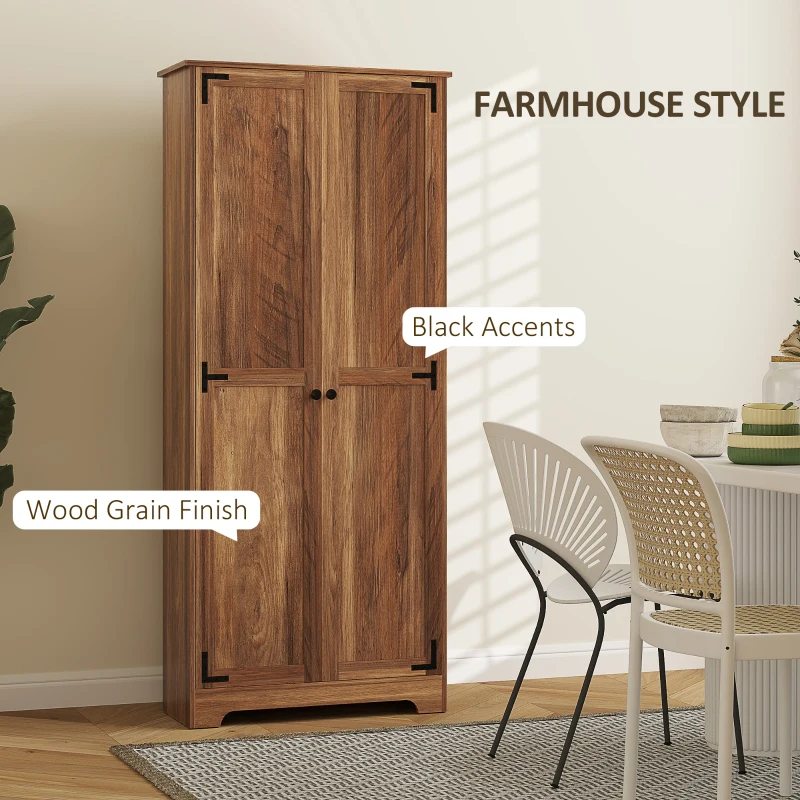 HOMCOM 72" Farmhouse Pantry Cabinet, Freestanding Food Pantry Cabinet with Adjustable Shelves, Brown