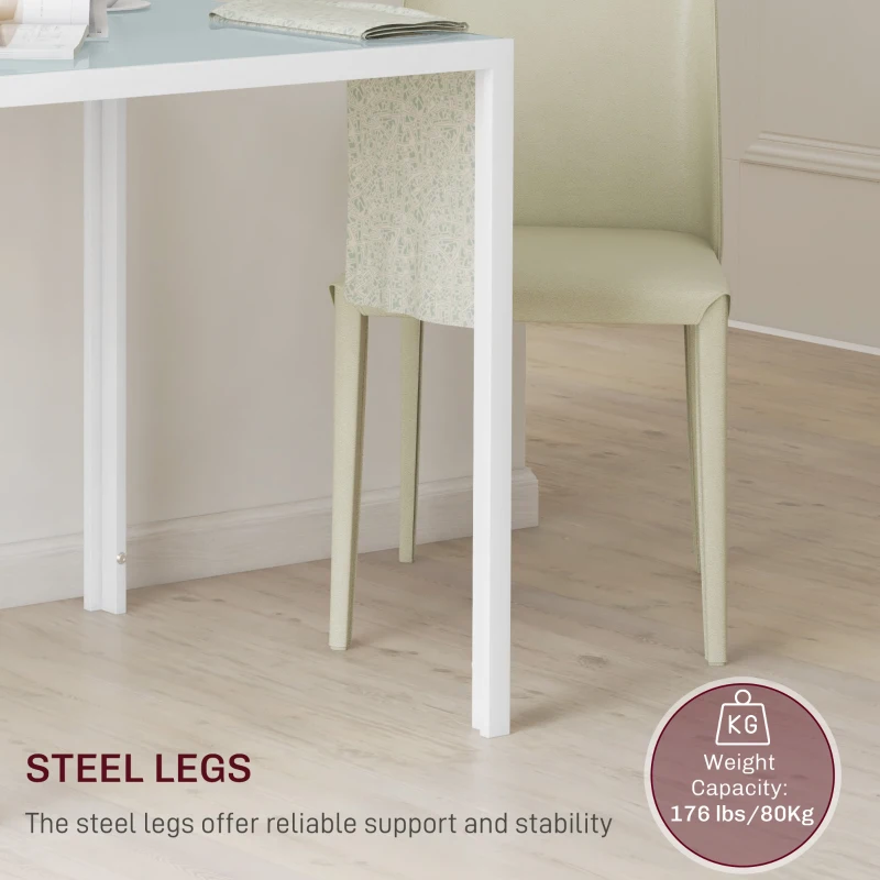 HOMCOM Square Kitchen Table for 2-4 People, Dining Table with Glass Top and Steel Legs for Dining Room, White