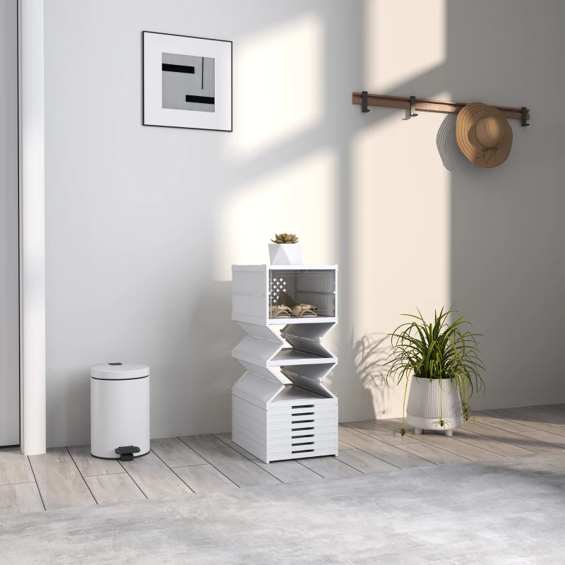 HOMCOM Stackable Plastic Shoe Boxes, 10 Pack Foldable Shoe Storage Boxes with Clear Door, No Assembly, Fit Size 10, White