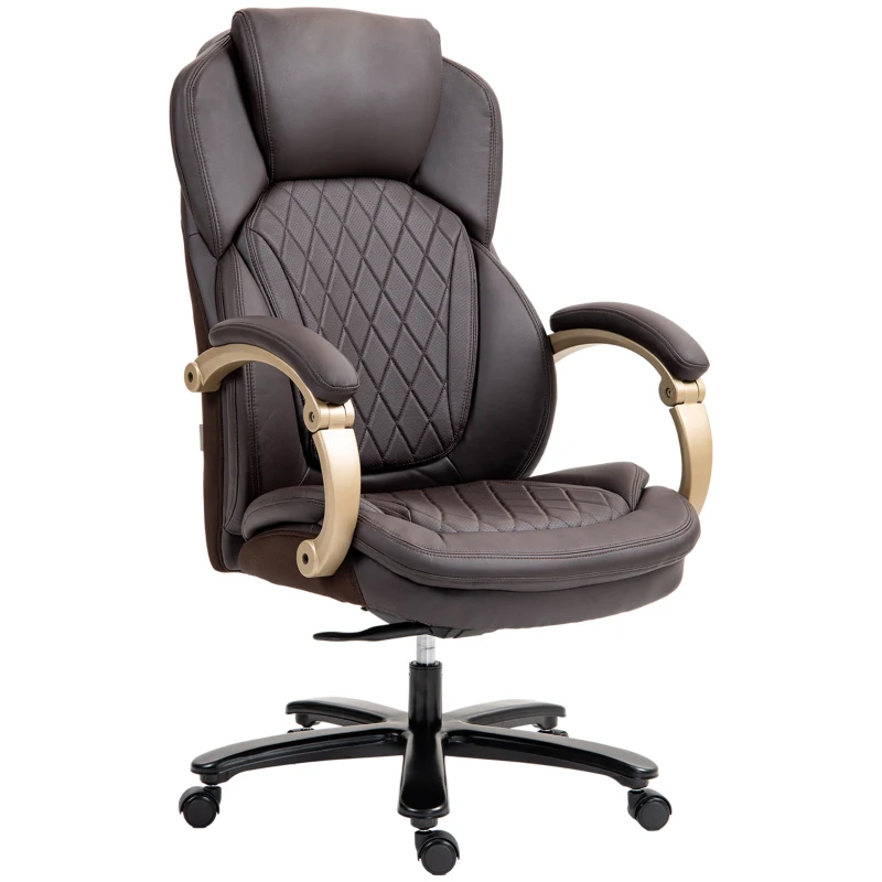 Vinsetto Big and Tall Executive Office Chair with Wide Seat, Computer Desk Chair with High Back Diamond Stitching, Adjustable Height & Swivel Wheels, Brown