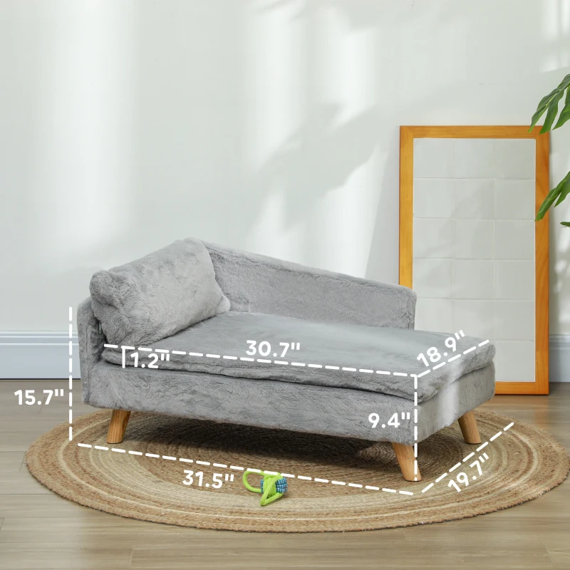 PawHut Dog & Cat Couch w/ Foam Cushion, Soft Pillow, Removable & Washable Covers, Non-slip Foot Pads for M Dogs, Light Gray