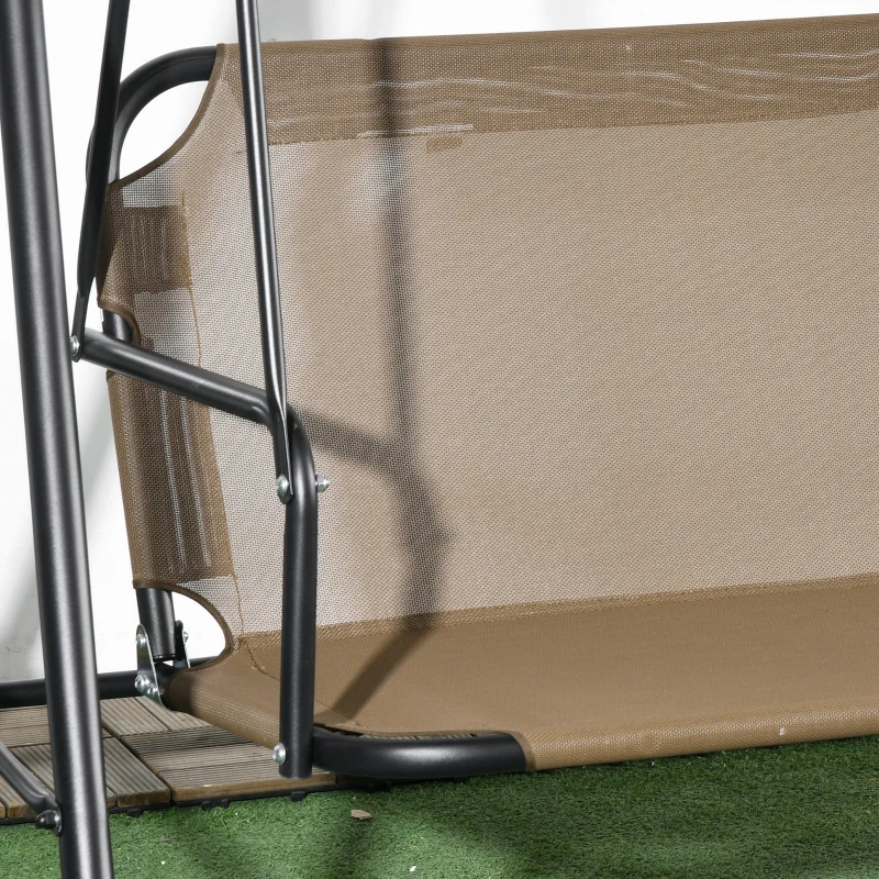 Outsunny 3-Seat Outdoor Patio Swing Chair w/ Cushion, Steel Frame Stand, Adjustable Tilt Canopy for Patio, Garden, Brown