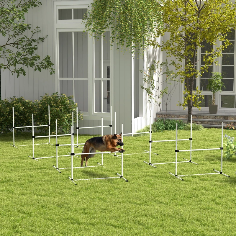 PawHut 8 Piece Dog Agility Set with Adjustable Height Jump Bars, Carry Bag, Displacing Top Bar, White