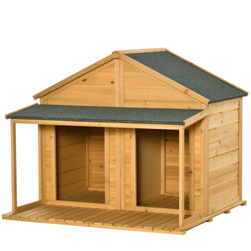 PawHut Wooden Dog House Outdoor for 2 Medium Small Dogs with Porch