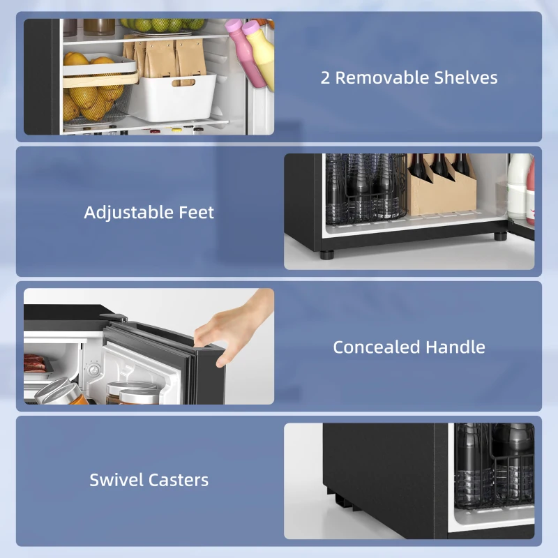 HOMCOM 4.5 Cu Ft Mini Fridge with Freezer, Wheels, Single Door Refrigerator, Adjustable Thermostat, Reversible Door, Black