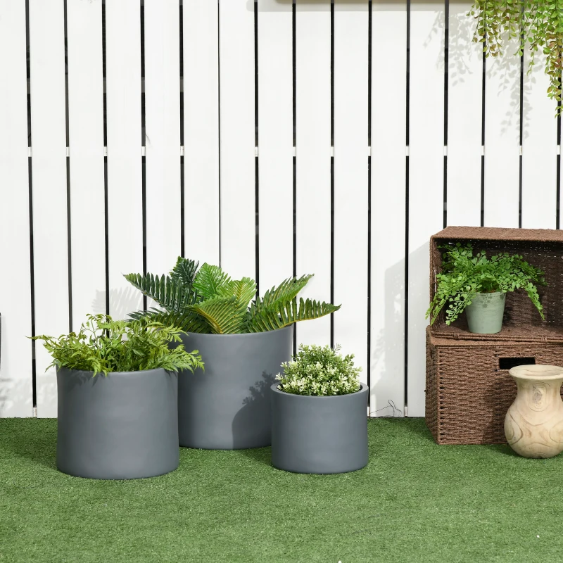 Outsunny Set of 3 Outdoor Planter Set, 13/11.5/9in, Flower Pots with Drainage Holes, Indoor Plant Pots for Porch, Entryway, Patio, Yard, Garden
