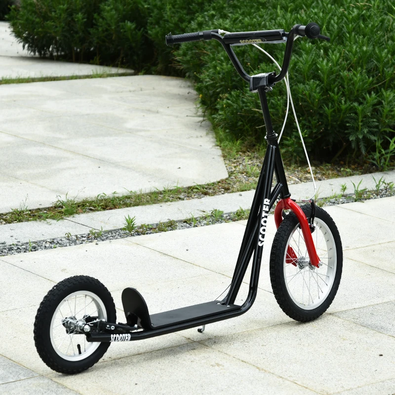 Aosom Teens Youth Scooter Ride On Toy with Adjustable Handlebar, Dual Brakes, and Inflatable Wheels For Kids 5+ - Black