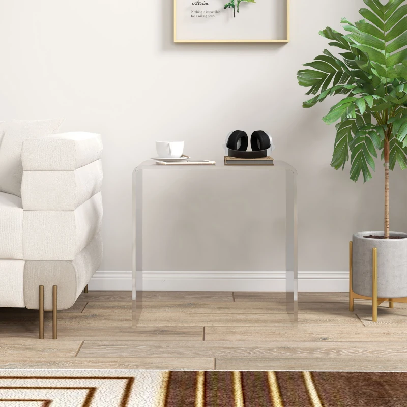 HOMCOM Modern Acrylic End Table, Waterfall Side Table with Rounded Edges and Storage for Small Spaces, 21" x 12" x 21", Clear