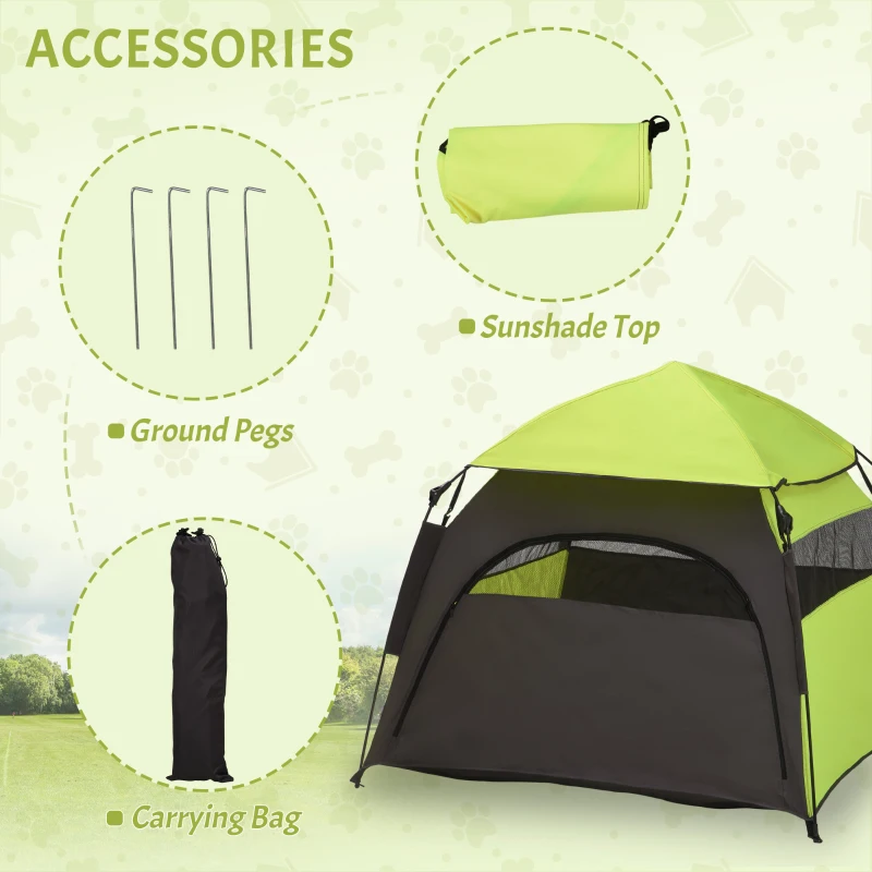 PawHut Pop Up Dog Tent for Extra Large and Large Dogs, Portable Pet Camping Tent with Carrying Bag for Beach, Backyard, Home, Green