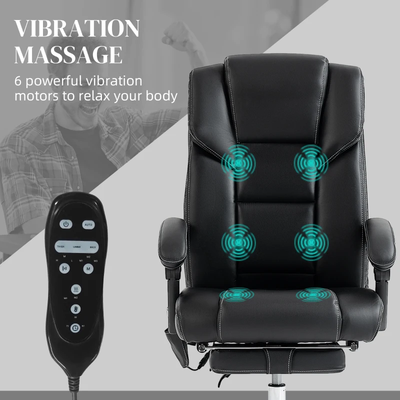 Vinsetto 6 Point Vibration Massage Office Chair with Heat, PU Leather Computer Chair with Adjustable Height Reclining Back, Black