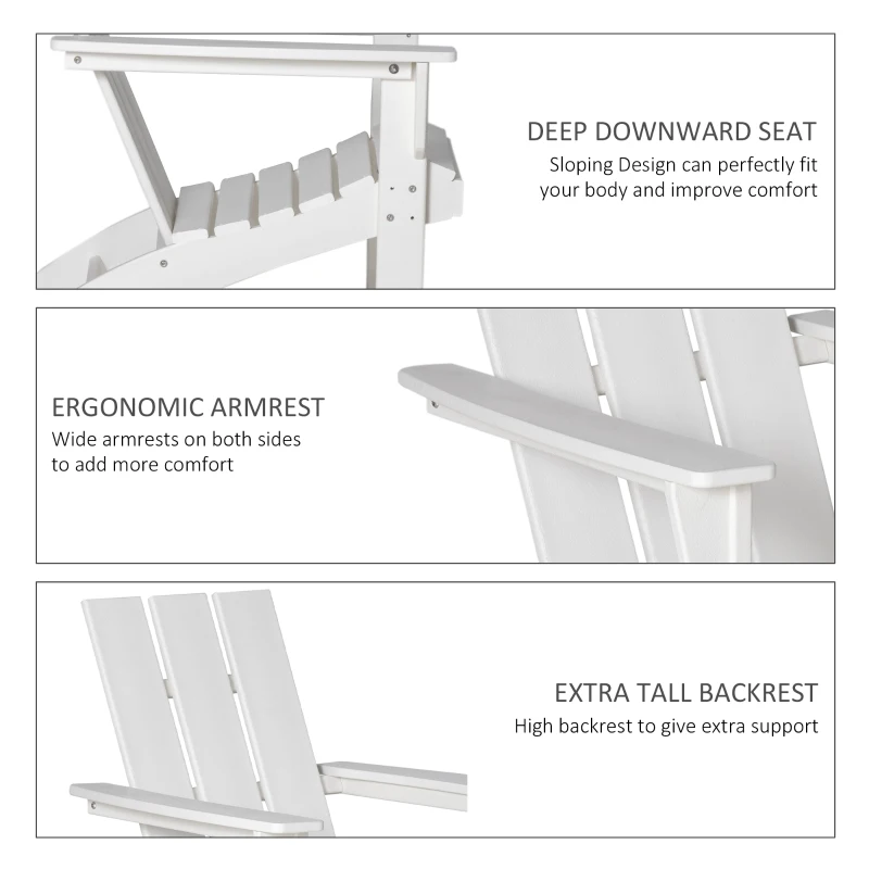 Outsunny Patio Adirondack Chair, Outdoor HDPE Fire Pit Chair, Weather Resistant Outdoor Chair with High-back, Patio Chair for Deck, Garden, Backyard, White