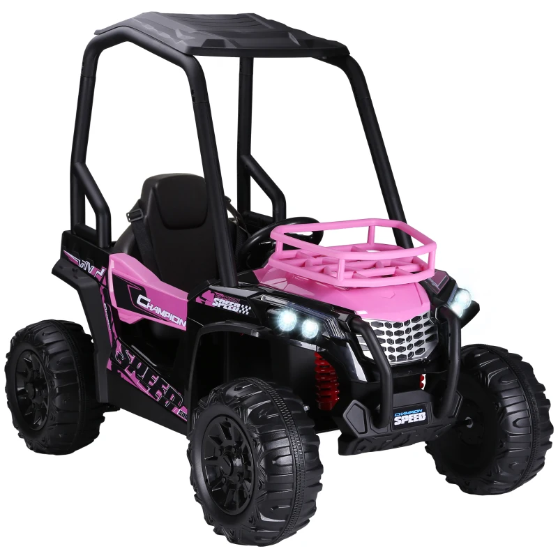 Aosom 12V Kids UTV with Music, Lights, MP3/USB, Suspension System & Remote Control, Pink
