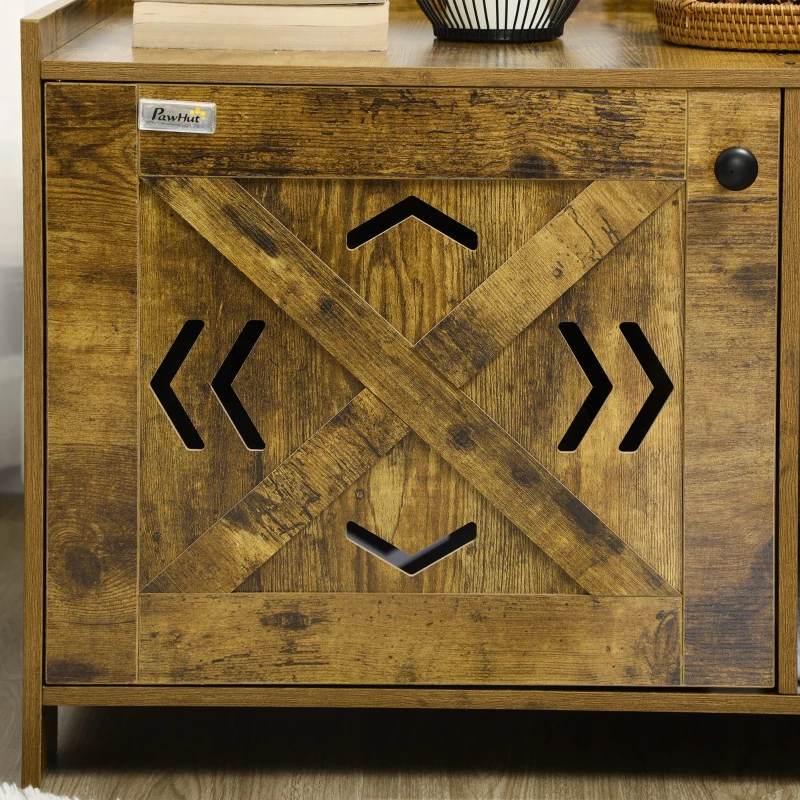 PawHut Cat Litter Box Furniture Hidden, Cat Washroom Storage Bench Odor Control Indoor Cat House Side Table with Scratching Pad, Easy Assembly