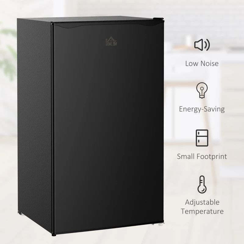 HOMCOM 3.2 Cu.Ft Mini Fridge with Freezer, Single Door Compact Refrigerator with Adjustable Thermostat, Shelf and Reversible Door for Bedroom, Dorm, Home Office, Energy Efficient, Black