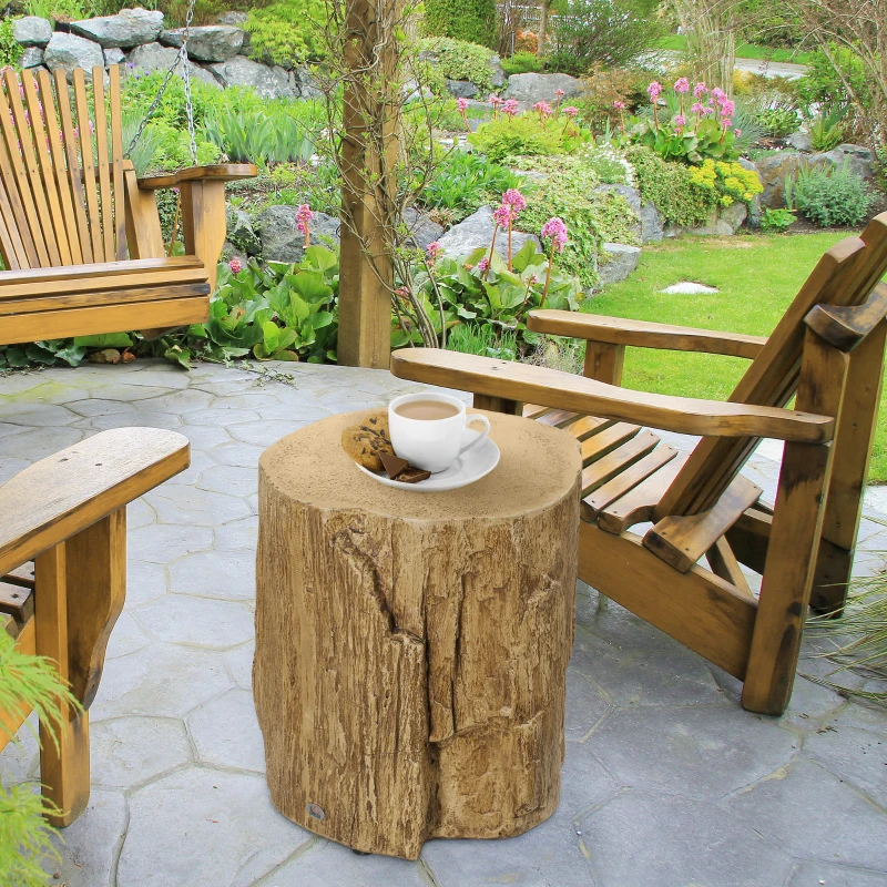 HOMCOM 17" Tall Tree Stump End Table, Concrete Sofa Side Table for Indoor and Outdoor Use, Garden Stool