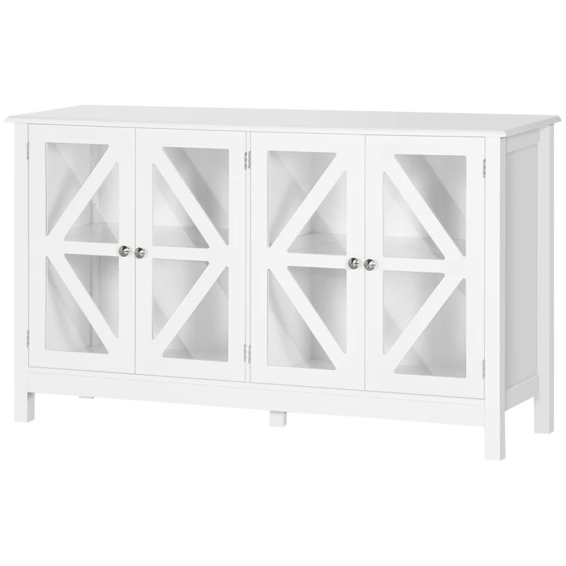 HOMCOM Sideboard, Buffet Cabinet with 4 Tempered Glass Doors and Adjustable Storage Shelf, Credenza, White