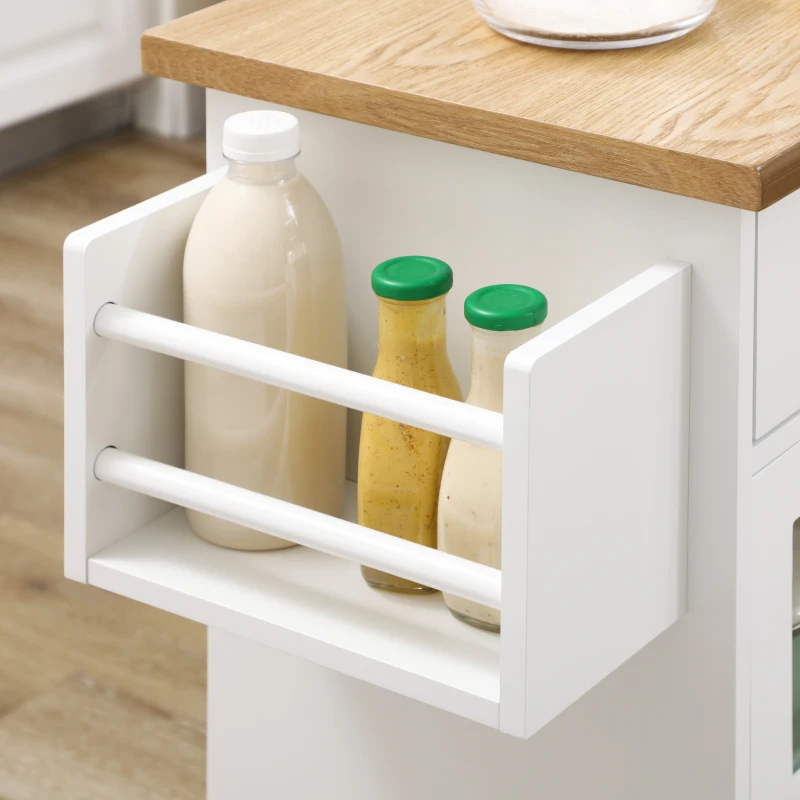 HOMCOM Rolling Kitchen Island with Storage, Utility Kitchen Cart with 2 Drawers, 2 Cupboards, Towel Rack and Spice Rack, Microwave Cart for Dining Room, White