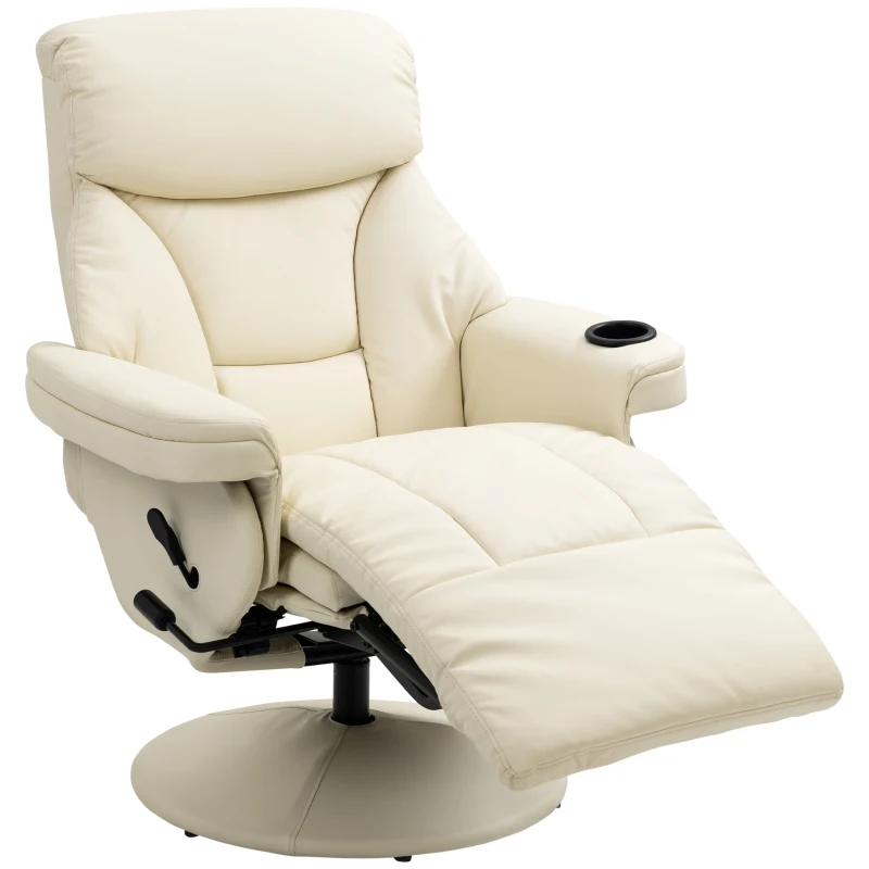 HOMCOM Manual Recliner, Swivel Lounge Armchair with Footrest and Cup Holder, Cream White