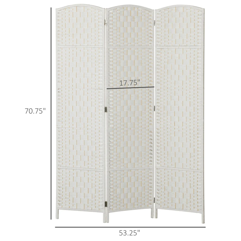 HOMCOM Room Divider, 3 Panel Folding Privacy Screen, 6FT Tall Portable Weave Partition Wall Divider for Bedroom, White