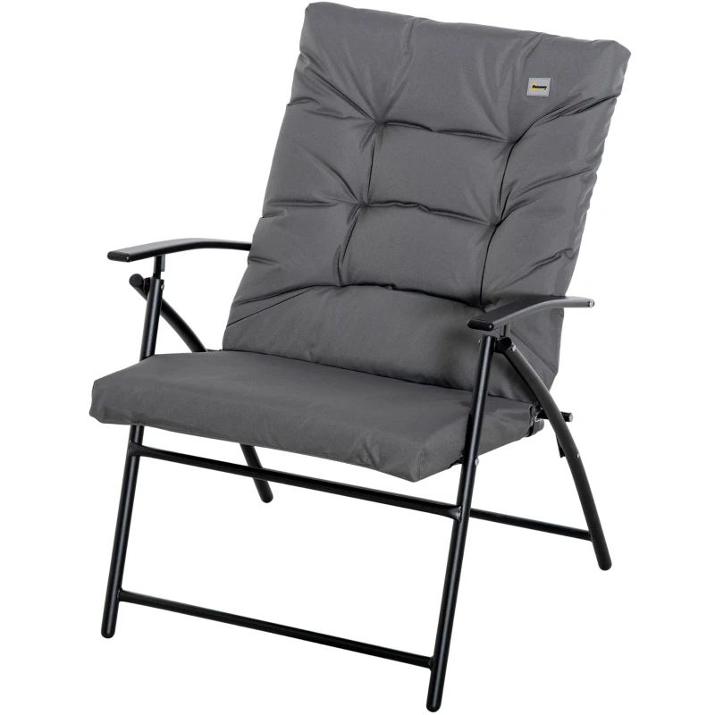 Outsunny Foldable Lounge Chair, Fabric Upholstered Recliner, Outdoor Lounger with Armrest, Metal Frame for Backyard, Grey