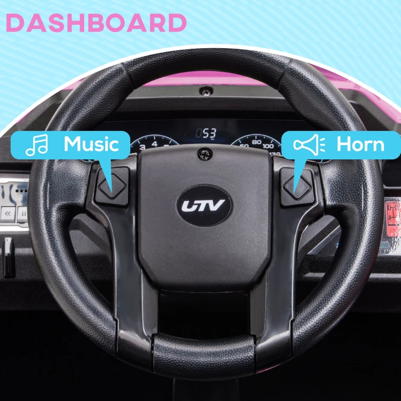 Aosom 12V Kids UTV with Music, Lights, MP3/USB, Suspension System & Remote Control, Pink