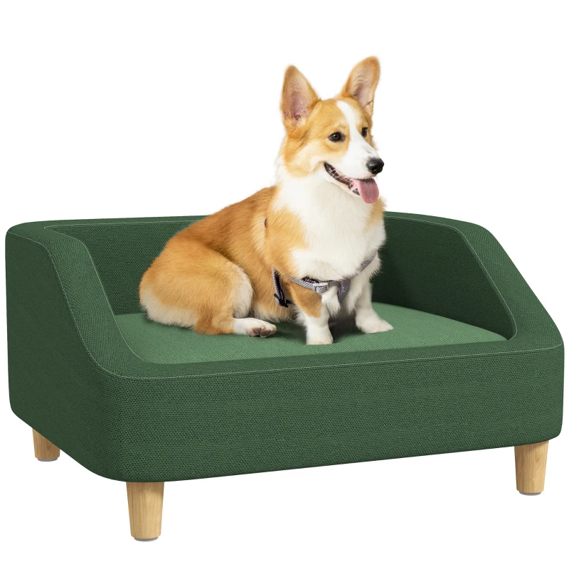 PawHut Pet Sofa Dog Bed for Small and Medium Dogs with Washable Cushion, Non-slip Pads, Dark Green