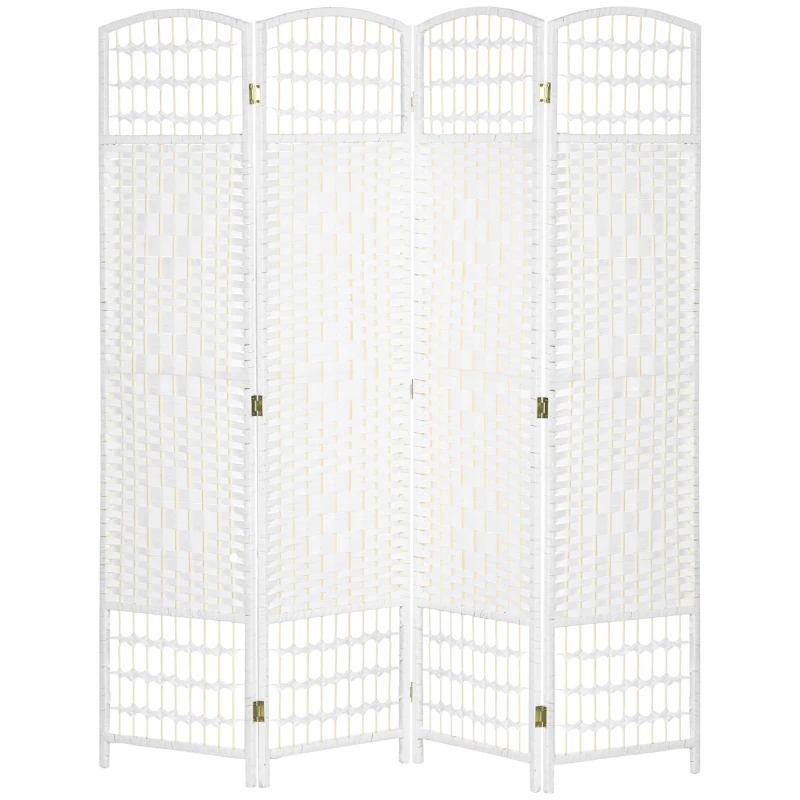 HOMCOM 4 Panel Folding Room Divider Portable Privacy Screen Wave Fiber Room Partition for Home Office White